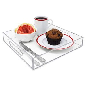 Isaac Jacobs Clear Acrylic Serving Tray (15x15) with Cutout Handles, Spill-Proof, Stackable Organizer, Space-Saver, Food & Drinks Server, Indoors/Outdoors, Lucite Storage Décor & More