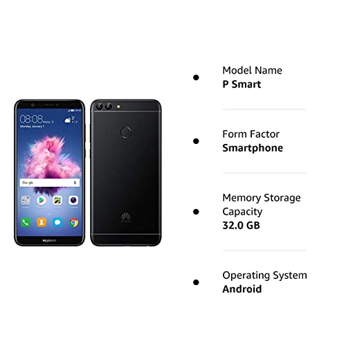 Huawei P Smart (32GB) 5.6" Fullview Display & Dual Camera's, 4G LTE Dual-SIM Factory Unlocked w/ Fingerprint Scanner FIG-L23 International Model, No Warranty (Black)