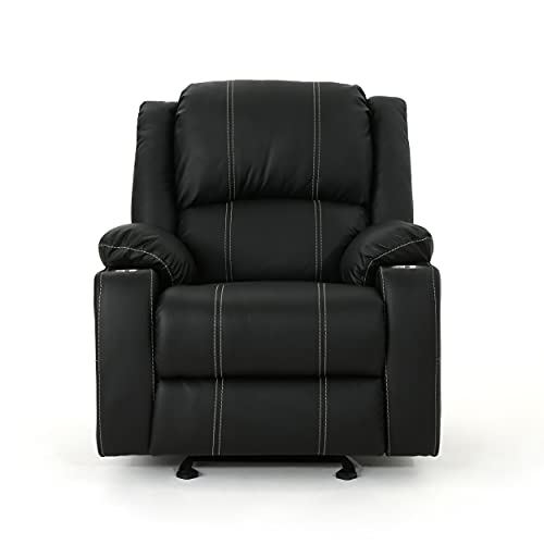 Great Deal Furniture Sophia Traditional Black Leather Recliner with Steel Cup Holders