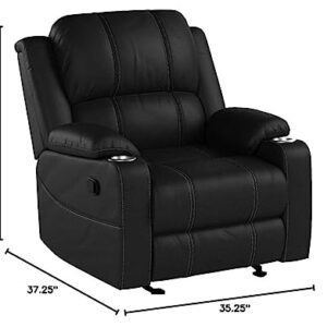 Great Deal Furniture Sophia Traditional Black Leather Recliner with Steel Cup Holders