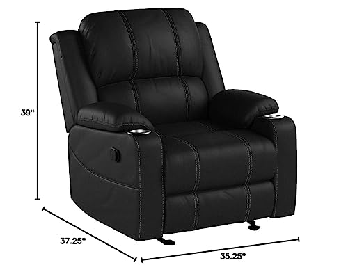 Great Deal Furniture Sophia Traditional Black Leather Recliner with Steel Cup Holders