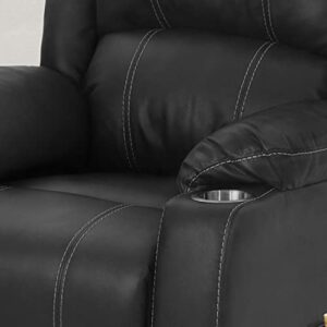 Great Deal Furniture Sophia Traditional Black Leather Recliner with Steel Cup Holders