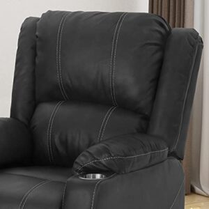 Great Deal Furniture Sophia Traditional Black Leather Recliner with Steel Cup Holders