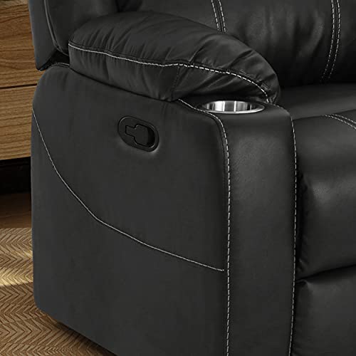 Great Deal Furniture Sophia Traditional Black Leather Recliner with Steel Cup Holders