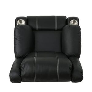 Great Deal Furniture Sophia Traditional Black Leather Recliner with Steel Cup Holders