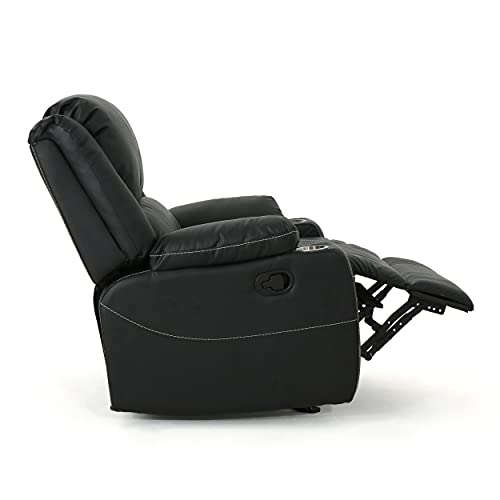 Great Deal Furniture Sophia Traditional Black Leather Recliner with Steel Cup Holders