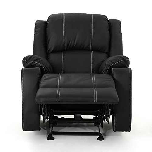 Great Deal Furniture Sophia Traditional Black Leather Recliner with Steel Cup Holders