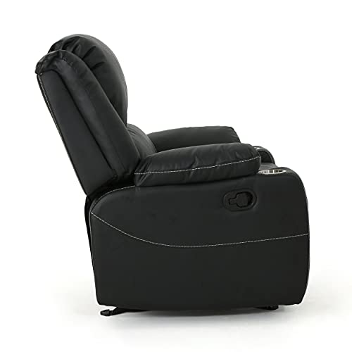 Great Deal Furniture Sophia Traditional Black Leather Recliner with Steel Cup Holders