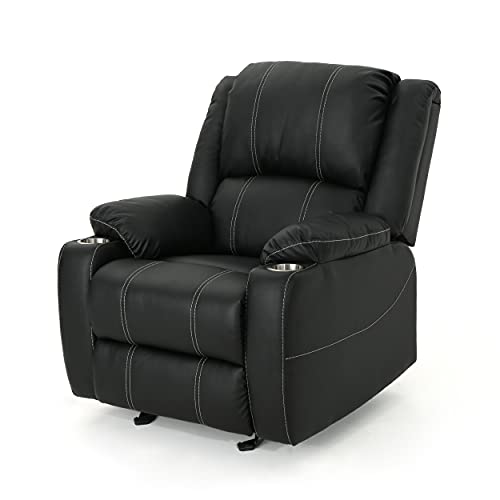 Great Deal Furniture Sophia Traditional Black Leather Recliner with Steel Cup Holders