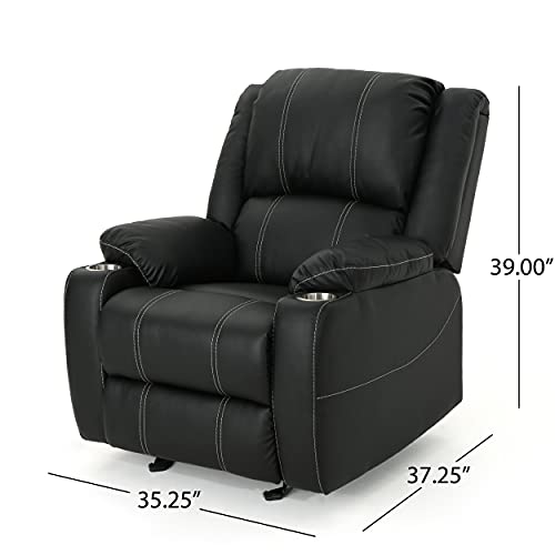 Great Deal Furniture Sophia Traditional Black Leather Recliner with Steel Cup Holders