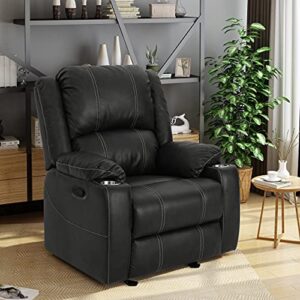 Great Deal Furniture Sophia Traditional Black Leather Recliner with Steel Cup Holders