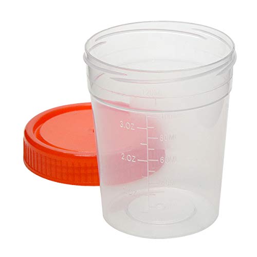 YXQ 20Pcs 120ML Sterile Specimen Cups with Lids 3OZ Screw-on Cap Red Cover Measuring Containers Seal Clear Transparent PP-Plastic