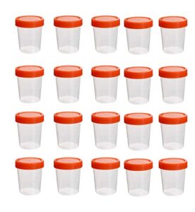 yxq 20pcs 120ml sterile specimen cups with lids 3oz screw-on cap red cover measuring containers seal clear transparent pp-plastic