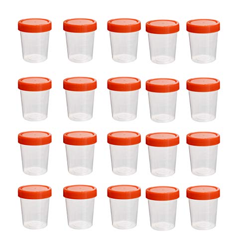 YXQ 20Pcs 120ML Sterile Specimen Cups with Lids 3OZ Screw-on Cap Red Cover Measuring Containers Seal Clear Transparent PP-Plastic