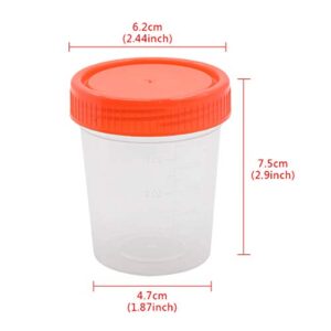 YXQ 20Pcs 120ML Sterile Specimen Cups with Lids 3OZ Screw-on Cap Red Cover Measuring Containers Seal Clear Transparent PP-Plastic