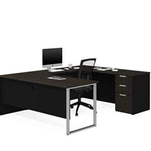 Bestar Pro-Concept Plus U-Shaped Executive Desk with Pedestal, Deep Grey & Black