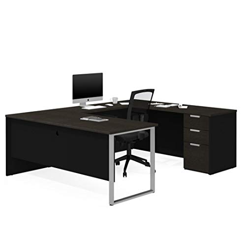 Bestar Pro-Concept Plus U-Shaped Executive Desk with Pedestal, Deep Grey & Black