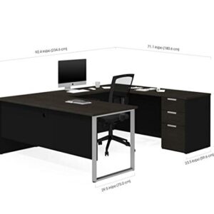 Bestar Pro-Concept Plus U-Shaped Executive Desk with Pedestal, Deep Grey & Black