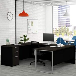 Bestar Pro-Concept Plus U-Shaped Executive Desk with Pedestal, Deep Grey & Black