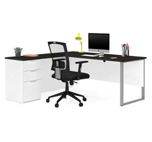bestar pro-concept plus l-shaped desk with drawers, white & deep grey