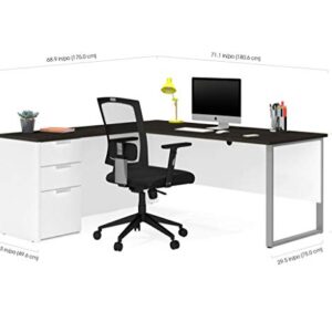 Bestar Pro-Concept Plus L-Shaped Desk with Drawers, White & Deep Grey