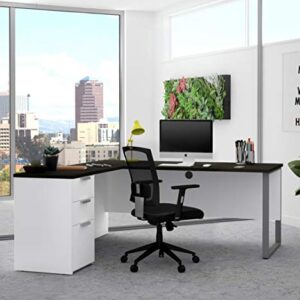 Bestar Pro-Concept Plus L-Shaped Desk with Drawers, White & Deep Grey