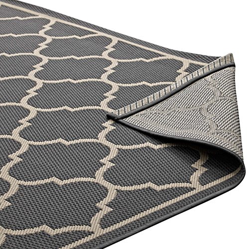 Modway Avena Moroccan Quatrefoil Trellis 5x8 Indoor and Outdoor In Gray and Beige