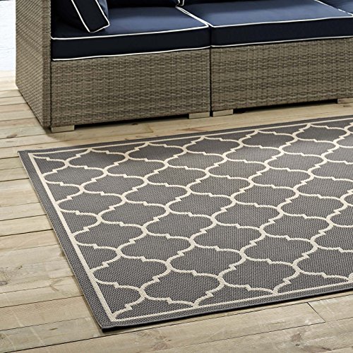 Modway Avena Moroccan Quatrefoil Trellis 5x8 Indoor and Outdoor In Gray and Beige