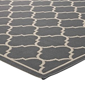 Modway Avena Moroccan Quatrefoil Trellis 5x8 Indoor and Outdoor In Gray and Beige