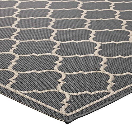 Modway Avena Moroccan Quatrefoil Trellis 5x8 Indoor and Outdoor In Gray and Beige