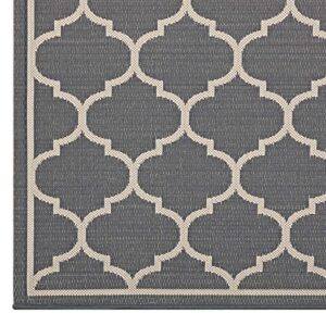 Modway Avena Moroccan Quatrefoil Trellis 5x8 Indoor and Outdoor In Gray and Beige