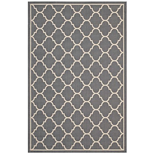 Modway Avena Moroccan Quatrefoil Trellis 5x8 Indoor and Outdoor In Gray and Beige