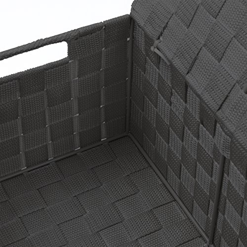 Sorbus Storage Box Woven Basket Bin Container Tote Cube Organizer Set Stackable Storage Basket Woven Strap Shelf Organizer Built-In Carry Handles (Lid Bins - 3 Pack, Gray)