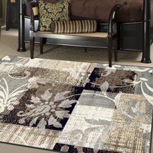 superior indoor area rug, jute backed, perfect for hallway, entryway, office, living/dining room, bedroom, kitchen, floor, modern floral patchwork decor, pastiche collection - 2ft x 3ft , beige
