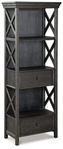 signature design by ashley tyler creek farmhouse 75" display cabinet or bookcase with drawers, almost black