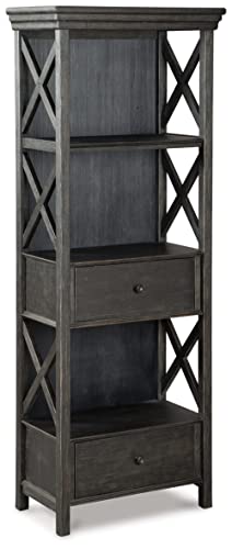 Signature Design by Ashley Tyler Creek Farmhouse 75" Display Cabinet or Bookcase with Drawers, Almost Black