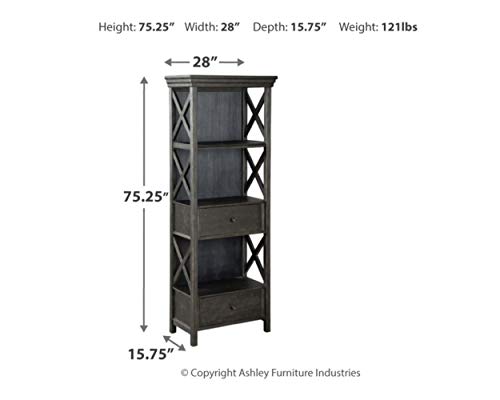 Signature Design by Ashley Tyler Creek Farmhouse 75" Display Cabinet or Bookcase with Drawers, Almost Black
