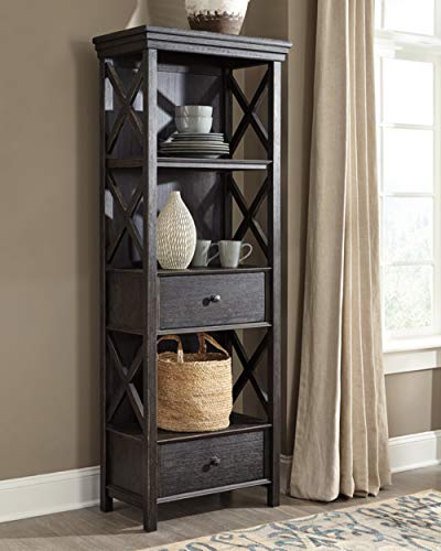 Signature Design by Ashley Tyler Creek Farmhouse 75" Display Cabinet or Bookcase with Drawers, Almost Black