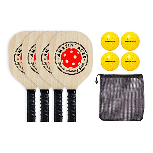 Amazin' Aces Pickleball Paddles - Pickleball Set - USAPA-Approved Pickleball Rackets for All Levels and Ages (Wood)