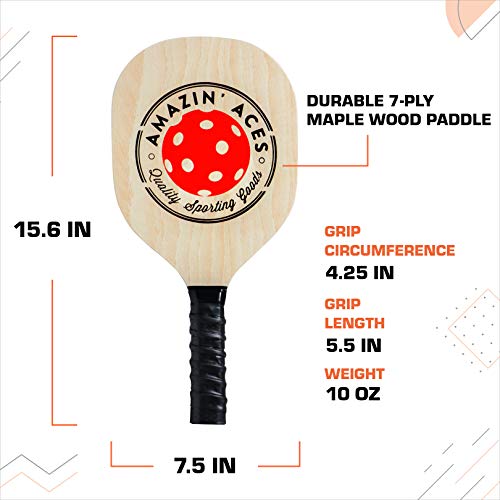 Amazin' Aces Pickleball Paddles - Pickleball Set - USAPA-Approved Pickleball Rackets for All Levels and Ages (Wood)