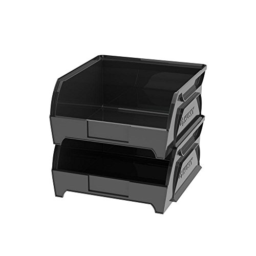 Husky Garage Storage Bins Stackable -5 in. H x 11 in. W, Heavy Duty Plastic, Ideal for Small Parts and Tools, Anti-Slide Lock, Rectangle Shape