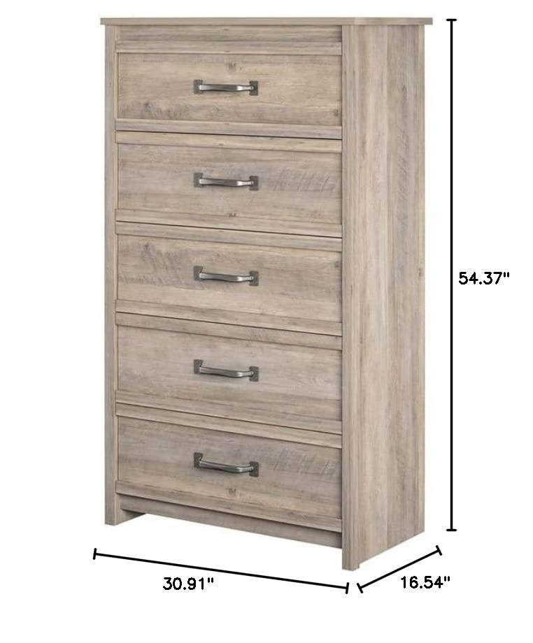 Ameriwood Home Bassinger 5 Drawer Dresser, Gray Oak