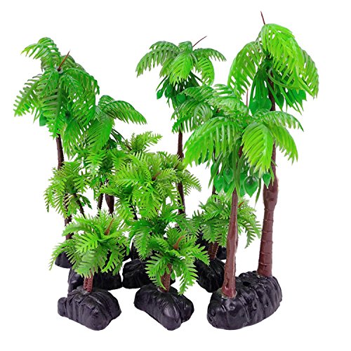 M2cbridge Plastic Coco Tree Aquarium Coconut Plants Palm Tree for Fish Tank Aquarium Decor （9pcs）