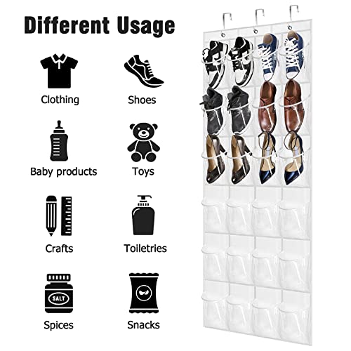 Bofoho Over The Door Shoe Organizer - Space Saving Shoe Rack for Closet Door with 24 Pockets and Hook,Shoe Holder Back of Door Organizers for Shoes (White)