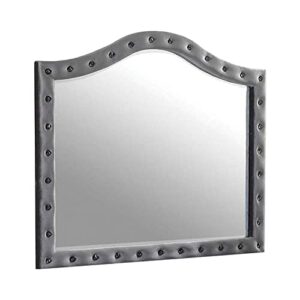 coaster furniture deanna upholstered arched frame and nailhead trim mirror grey metallic 205104