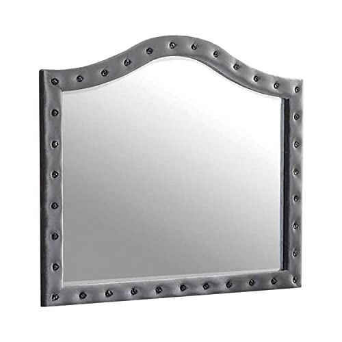 Coaster Furniture Deanna Upholstered Arched Frame and Nailhead Trim Mirror Grey Metallic 205104