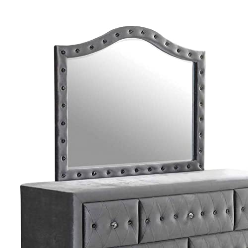 Coaster Furniture Deanna Upholstered Arched Frame and Nailhead Trim Mirror Grey Metallic 205104