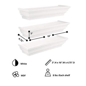 kieragrace Madison Contoured Floating Wall Shelf - White, 16", Set of 3