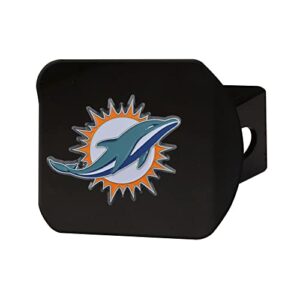 fanmats - 22580 nfl miami dolphins metal hitch cover, black, 2" square type iii hitch cover