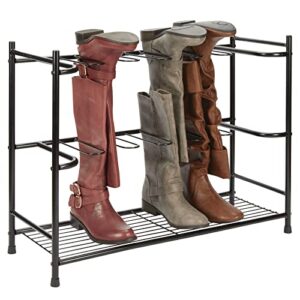 mdesign boot storage and organizer rack, space-saving holder for rain boots, riding boots, dress boots - holds 6 pairs - sleek, modern design, sturdy steel construction - black